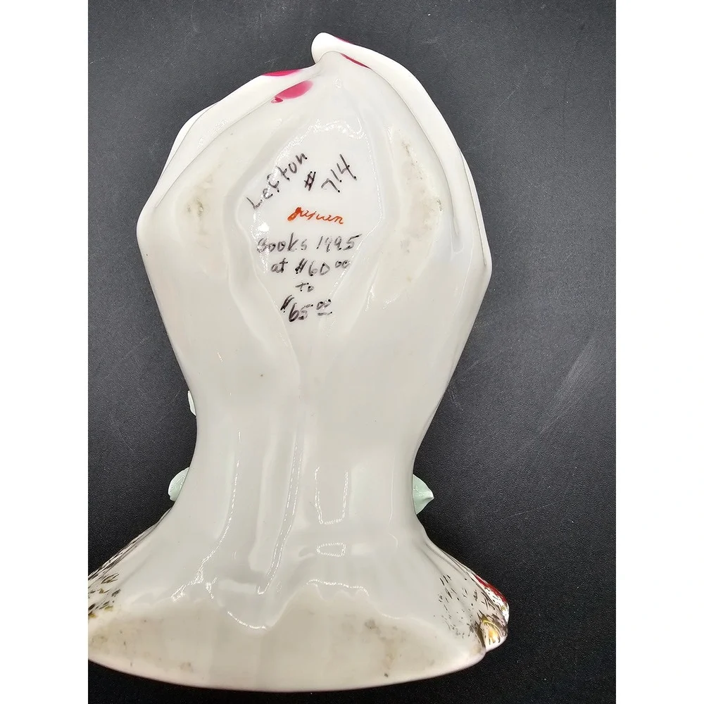 Vintage Lefton 714 Porcelain Hand Wall Pocket Vase Pink Roses Gold Trim Japan AB